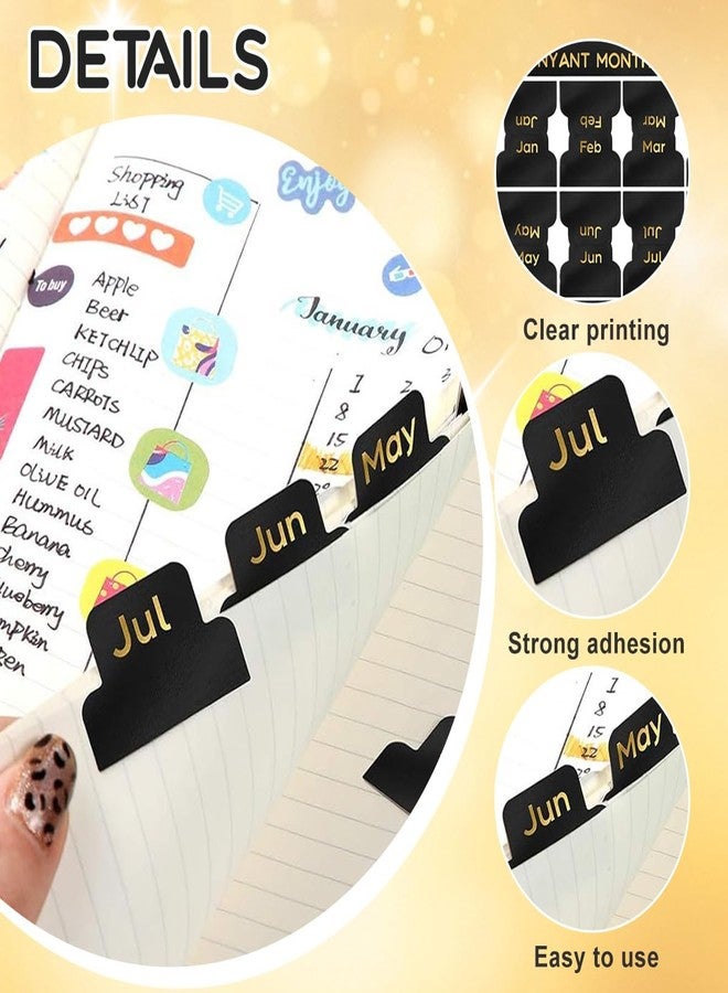 erioctry 12 Pcs Monthly Tabs Calendar Stickers Black Designer Adhesive Planner Tabs for Notebook Journal Office Planners Organizations - Image 3