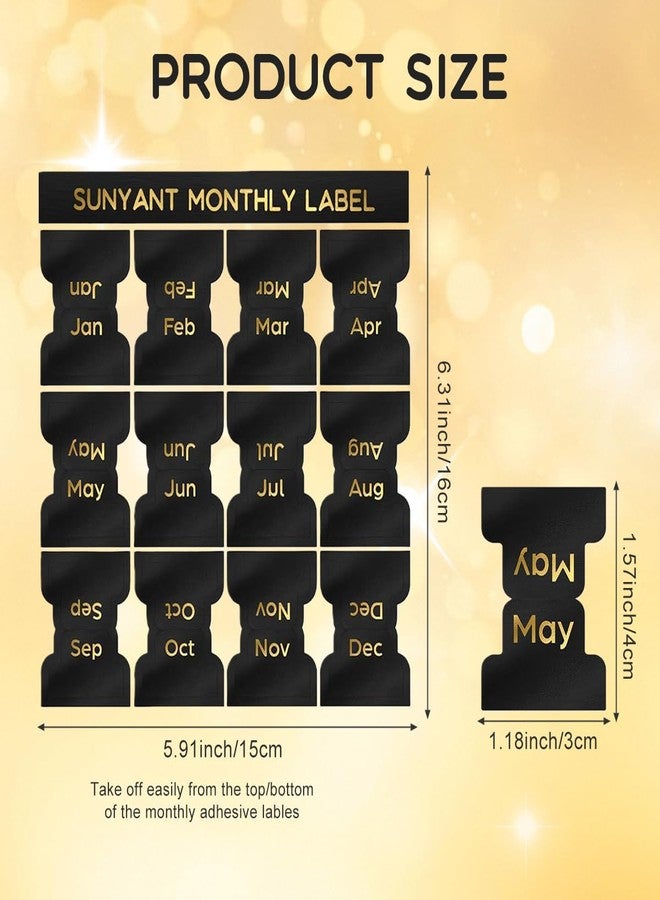erioctry 12 Pcs Monthly Tabs Calendar Stickers Black Designer Adhesive Planner Tabs for Notebook Journal Office Planners Organizations - Image 2