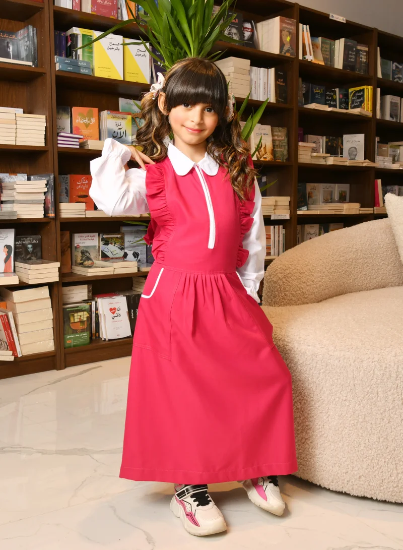 HAWRAA ABAYA Fuchsia apron, Kuwaiti design, with bell sleeves, front zipper closure and tie belt