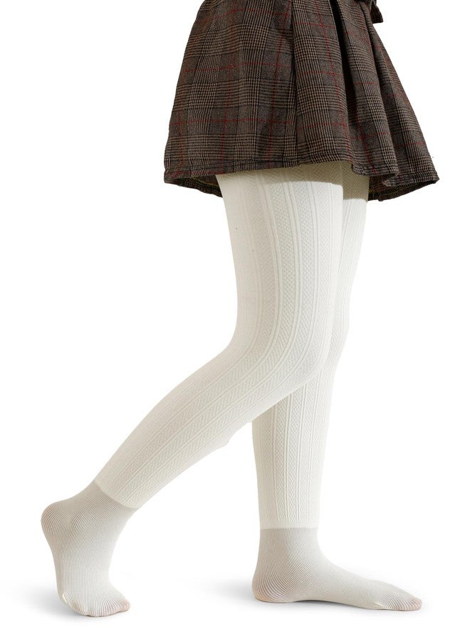 Pareberry Girl's Winter Fleece Lined Extra Thick Microfiber Soft Cozy Warm Tights for Kids Age 5-14, K02-white, 8-10 years - Image 1