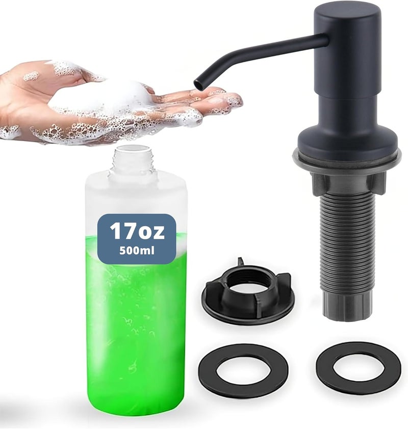 Sben Built-in Kitchen Sink Soap or Lotion Dispenser Set, Stainless Steel, Matte Black Pump, 17 oz PET Bottle, Durable ABS Head, 360° Rotation (Matte Black) - Image 1
