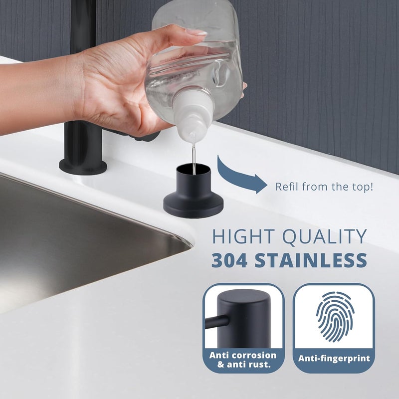 Sben Built-in Kitchen Sink Soap or Lotion Dispenser Set, Stainless Steel, Matte Black Pump, 17 oz PET Bottle, Durable ABS Head, 360° Rotation (Matte Black) - Image 5