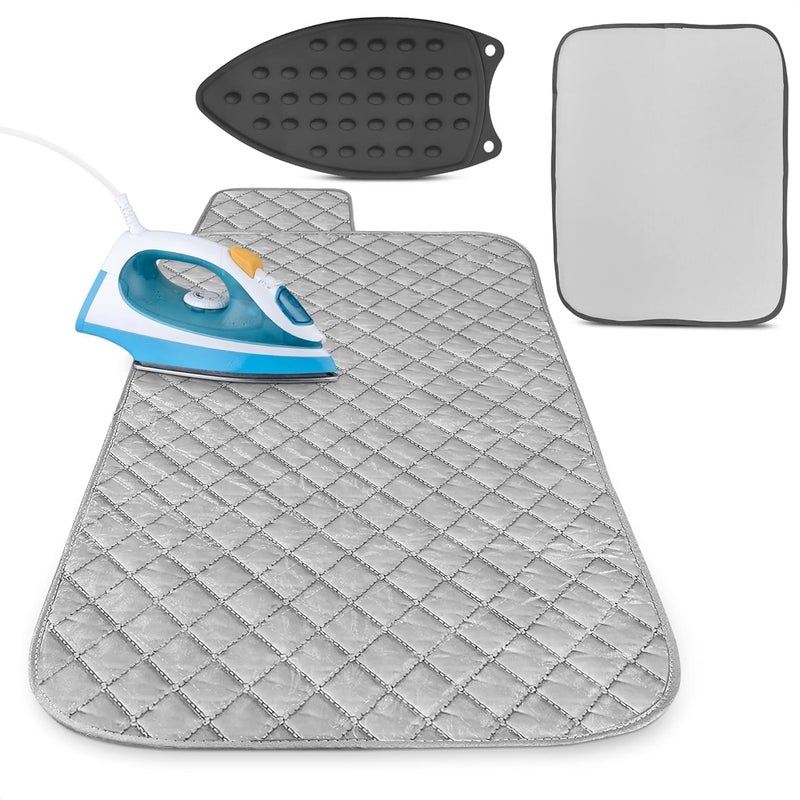 LAGARTO Portable Ironing Mat for Table Top - 39.8" X 18.3" Ironing Pad for Table with Magnetic Edges & 4-Layer Heat Protection, Silicone Iron Rest Pad - Foldable Fabric Mat for Washer, Dryer & Countertop - Image 1