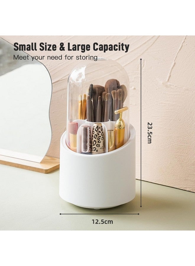 Ncry 360° Rotating Makeup Brush Holders Organizer Transparent Makeup Brush Box With Lid Dust Proof Vanity Desktop Bathroom Counter Cosmetic Accessories (Transparent White) - Image 3