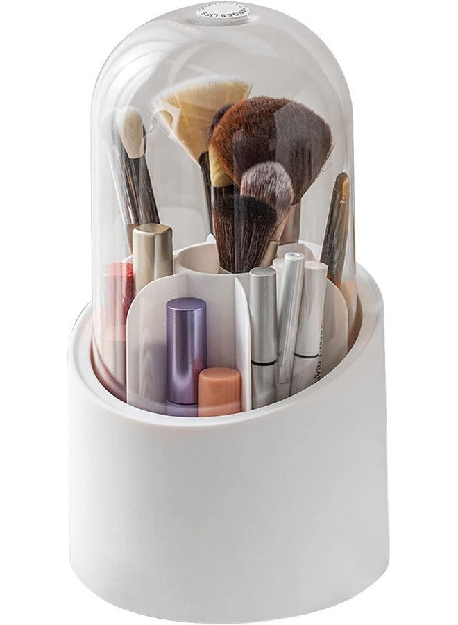 Ncry 360° Rotating Makeup Brush Holders Organizer Transparent Makeup Brush Box With Lid Dust Proof Vanity Desktop Bathroom Counter Cosmetic Accessories (Transparent White) - Image 1