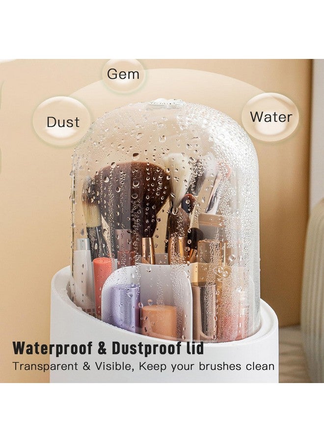 Ncry 360° Rotating Makeup Brush Holders Organizer Transparent Makeup Brush Box With Lid Dust Proof Vanity Desktop Bathroom Counter Cosmetic Accessories (Transparent White) - Image 4
