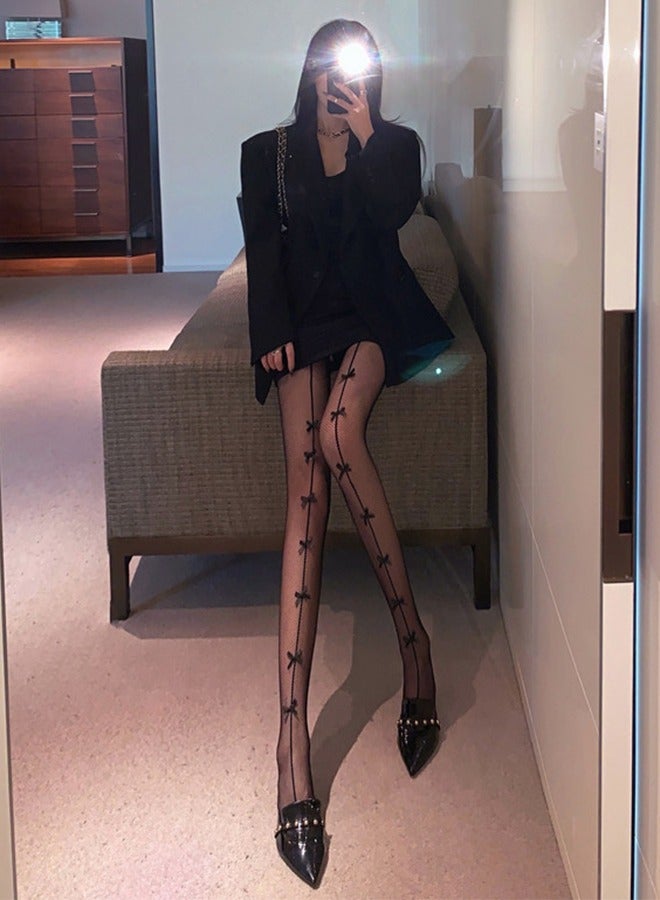 Women's Bow Fishnet Leg Stockings, Black Hollow Fishnet Stockings, Anti-Exposure Pantyhose, One Size Black, Perfect Fit, Thin And Anti-Exposure, Comfortable  - Image 4