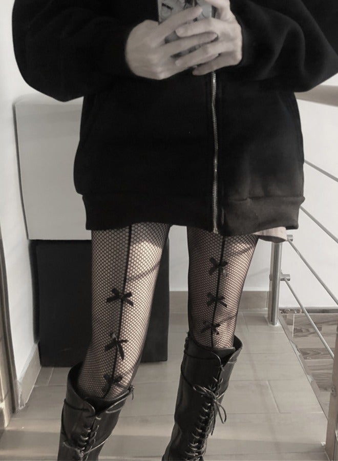 Women's Bow Fishnet Leg Stockings, Black Hollow Fishnet Stockings, Anti-Exposure Pantyhose, One Size Black, Perfect Fit, Thin And Anti-Exposure, Comfortable  - Image 2