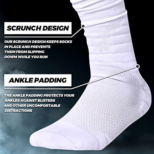IRAMY Scrunch Long Football Socks Men Youth Boys 1 Pack Combed Cotton With Ankle Support Padded Knee High Socks Breathable White Sports Socks - Image 2