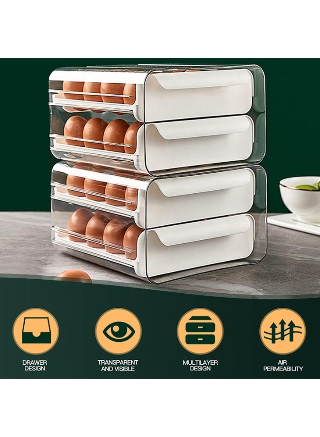 NANAO حاوية بيض 32 شبكة للثلاجة، حامل بيض مزدوج الطبقة، صينية بيض قابلة للتكديس، صندوق تخزين بيض شفاف (أبيض) - Image 5