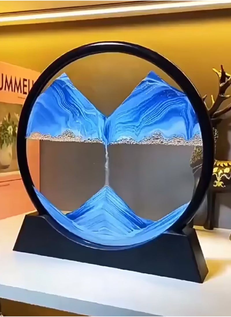 Generic - 1 Piece Moving Sand Art Picture Round Glass 3D Deep Sea Landscape in Motion Display Flowing Sand Frame Relaxing Desktop Home Office Decor, Birthday Gift - Image 1