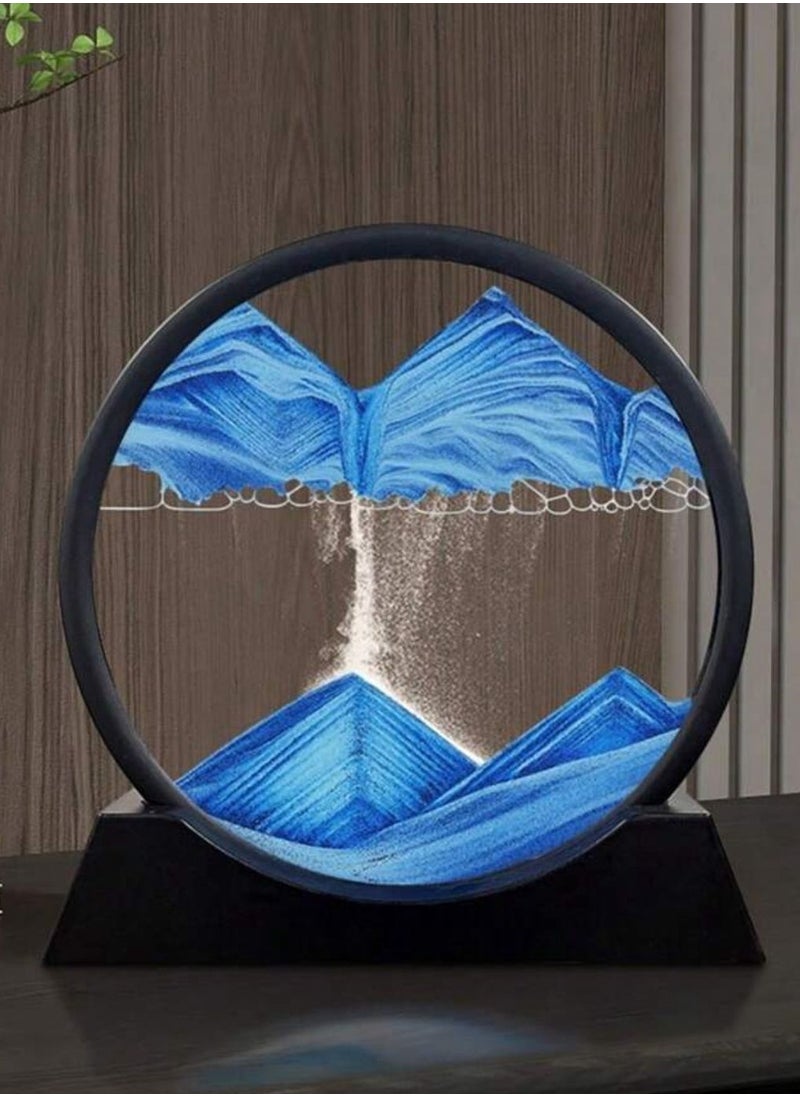 Generic - 1 Piece Moving Sand Art Picture Round Glass 3D Deep Sea Landscape in Motion Display Flowing Sand Frame Relaxing Desktop Home Office Decor, Birthday Gift - Image 1