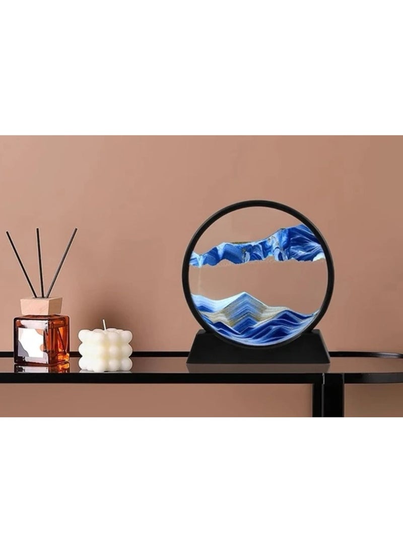 Generic - 1 Piece Moving Sand Art Picture Round Glass 3D Deep Sea Landscape in Motion Display Flowing Sand Frame Relaxing Desktop Home Office Decor, Birthday Gift - Image 1