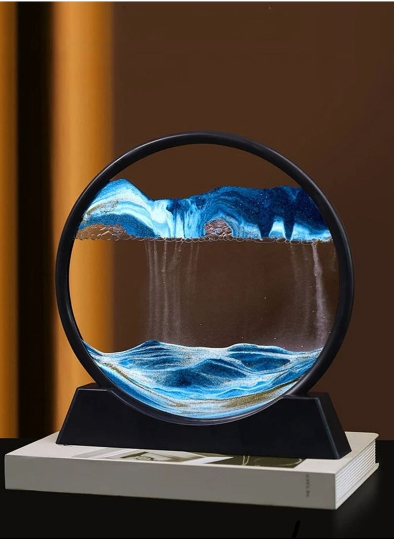 Generic - 1 Piece Moving Sand Art Picture Round Glass 3D Deep Sea Landscape in Motion Display Flowing Sand Frame Relaxing Desktop Home Office Decor, Birthday Gift - Image 1