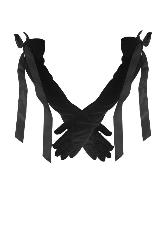 Ladies Elegant French Vintage Sunscreen Satin Gloves Bridal Wedding Dress Wrist Accessories Sweet Bow Long Gloves for Women Free Size - Image 1