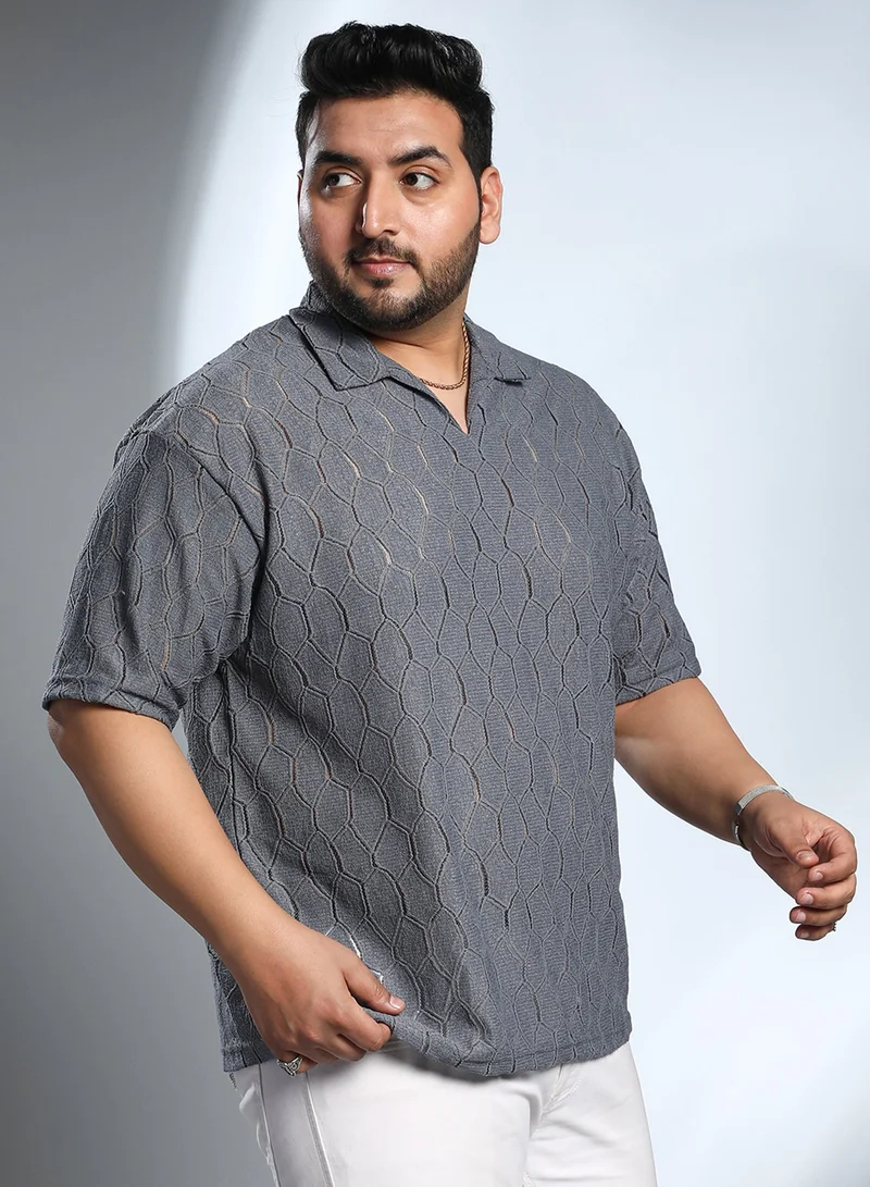 Instafab Plus Men's Coin Grey Honeycomb-Knit Polo T-Shirt