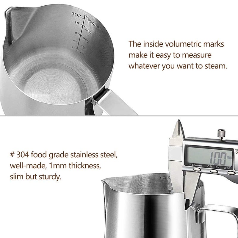 HOOMIL Milk Frothing Pitcher, 12oz/20oz/32oz Stainless Steel Steaming Pitcher Barista Milk Frother Cup Jug for Espresso Machine Coffee Cappuccino Latte Art - 12oz - Image 4