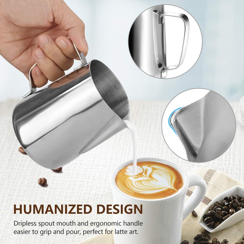 HOOMIL Milk Frothing Pitcher, 12oz/20oz/32oz Stainless Steel Steaming Pitcher Barista Milk Frother Cup Jug for Espresso Machine Coffee Cappuccino Latte Art - 12oz - Image 5