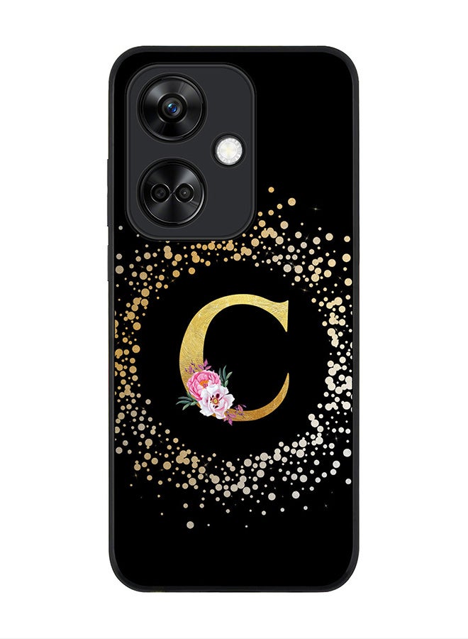 Stylizedd Rugged Black Edge case for OnePlus Nord CE3 / Oppo K11, Slim fit Flexible   Custom Monogram Initial Letter Floral Pattern Alphabet - C (Black) - Image 1