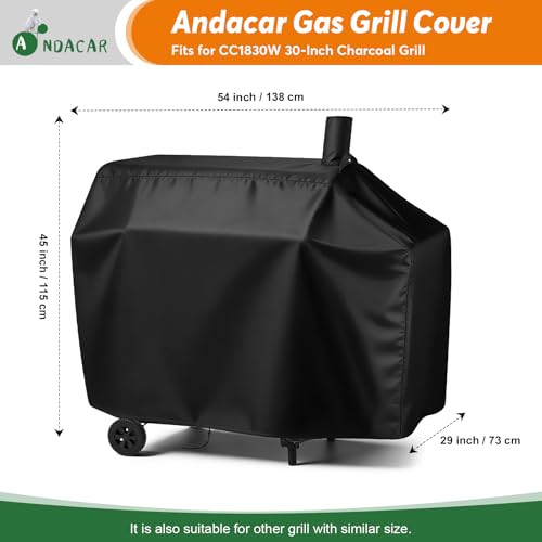 Andacar Charcoal Grill Cover for Royal-Gourme-t CC1830W 30-Inch Charcoal Grill, Smoker Grill Cover for CC1830SC 30-Inch Outdoor Grill Waterproof BBQ Grill Cover - 54" L×29" W×45" H, Black - Image 3