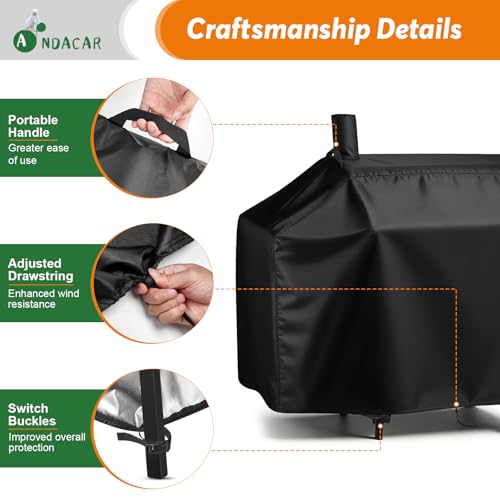 Andacar Charcoal Grill Cover for Royal-Gourme-t CC1830W 30-Inch Charcoal Grill, Smoker Grill Cover for CC1830SC 30-Inch Outdoor Grill Waterproof BBQ Grill Cover - 54" L×29" W×45" H, Black - Image 5