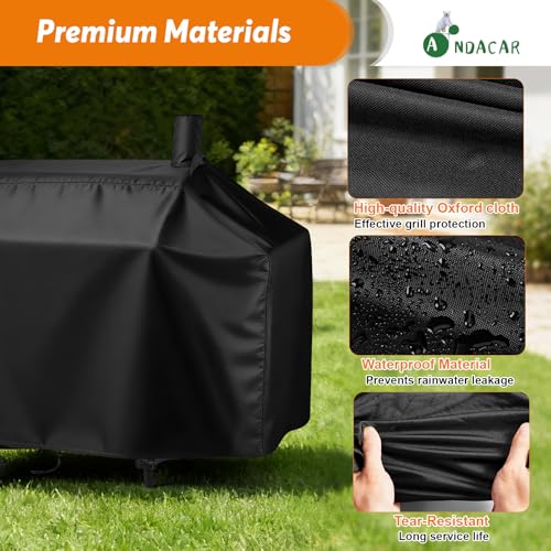Andacar Charcoal Grill Cover for Royal-Gourme-t CC1830W 30-Inch Charcoal Grill, Smoker Grill Cover for CC1830SC 30-Inch Outdoor Grill Waterproof BBQ Grill Cover - 54" L×29" W×45" H, Black - Image 4