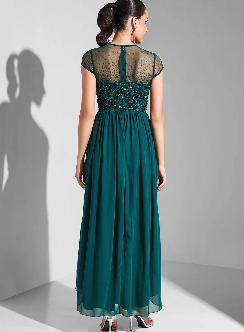 Namshi x Hadia Ghaleb Mesh Insert Embellished Dress