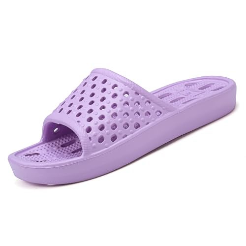 clootess Shower Shoes Slide for Men and Women Holes Bath Slipper Bathroom Sandal Pool Gym College Dorm Non-Slip Purple 40.41 - Image 2
