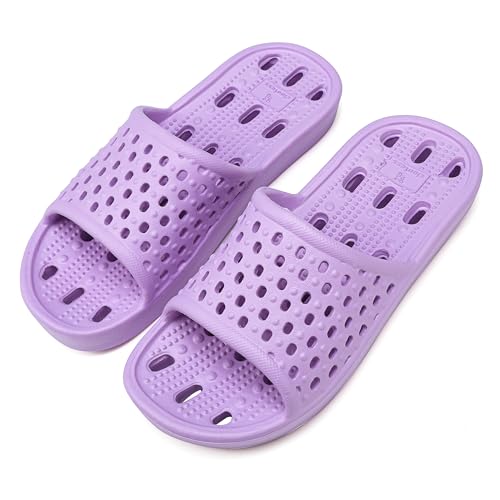 clootess Shower Shoes Slide for Men and Women Holes Bath Slipper Bathroom Sandal Pool Gym College Dorm Non-Slip Purple 40.41 - Image 1