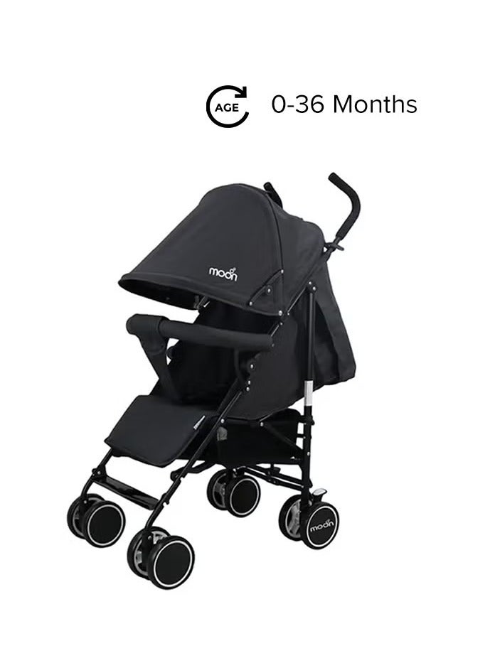 نيو بلس عربة سفر بمظلة قابلة للطي وسلة تخزين بمقعد قابل للاستلقاء خفيفة الوزن وصغيرة الحجم ومناسبة من 0 متر حتى 18 كجم باللون الأسود - Image 1