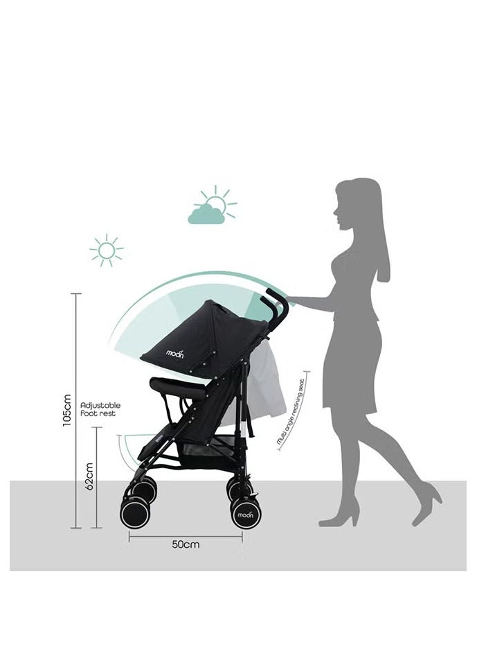 نيو بلس عربة سفر بمظلة قابلة للطي وسلة تخزين بمقعد قابل للاستلقاء خفيفة الوزن وصغيرة الحجم ومناسبة من 0 متر حتى 18 كجم باللون الأسود - Image 4