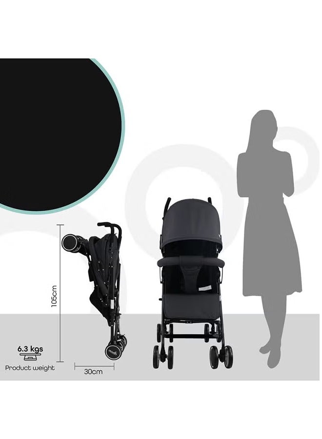 نيو بلس عربة سفر بمظلة قابلة للطي وسلة تخزين بمقعد قابل للاستلقاء خفيفة الوزن وصغيرة الحجم ومناسبة من 0 متر حتى 18 كجم باللون الأسود - Image 5