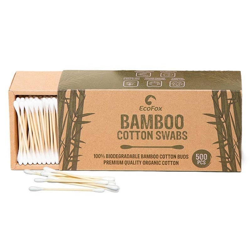 EcoFox Bamboo Cotton Swabs 500 Count | Eco-Friendly & Pure Cotton Buds | Double Tipped Sticks | 100% Plant-Based & Natural | Perfect for Makeup & Nail Applications, Arts & Crafts, Removing Dust & Dirt… - Image 1