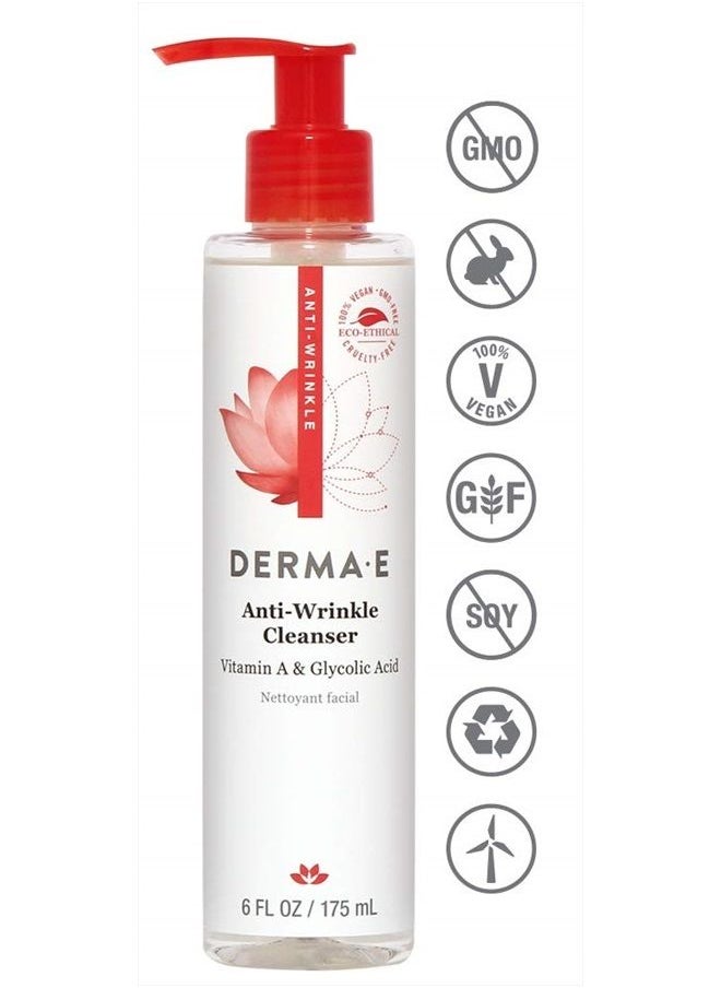 derma-e - DERMA E Anti-Wrinkle Cleanser – Anti-Aging Face Wash with Glycolic Acid and Vitamin A – Gentle Cleansing and Exfoliating Facial Wash Removes Makeup, Oil and Impurities, 6 oz - Image 1