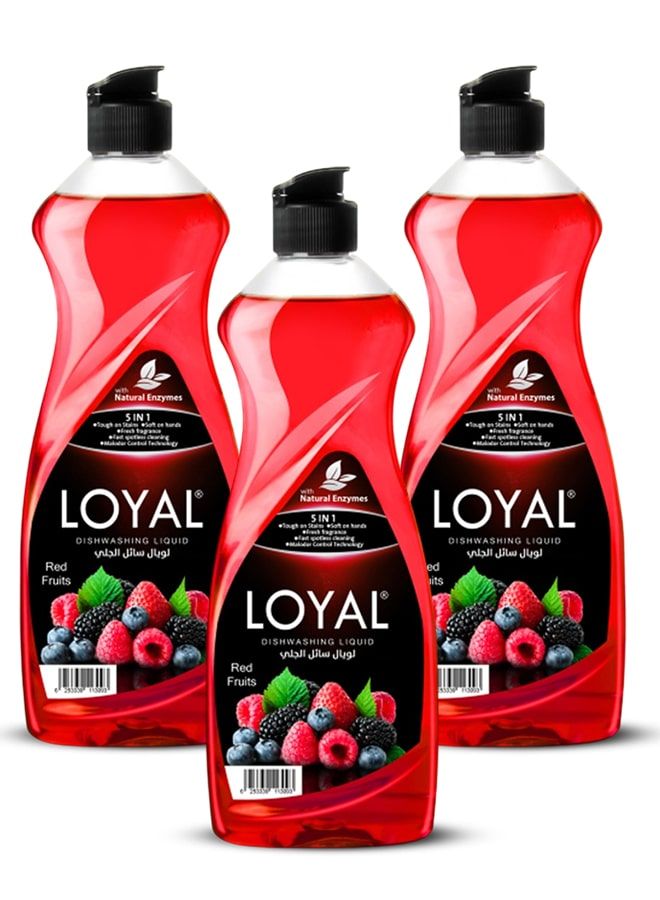 لويال سائل غسيل الأطباق لويال برائحة الفواكه الحمراء مع إنزيمات طبيعية 3 × 700 مل