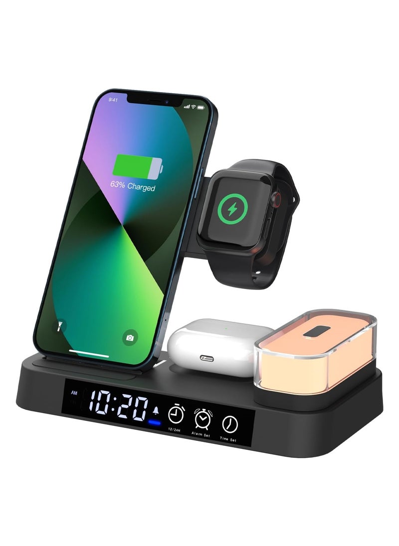 Joshberg 3 in 1 Wireless Charging Station,Fast Wireless Chargers with Clock Alarm & Night Light for Apple Device, 30W Mag-Safe Charging Station for iPhone 16/15/14/13/12/Pro/Pro Max,Apple Watch and Airpods  - Image 1