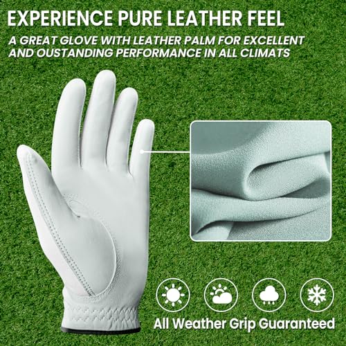 FINGER TEN Premium Cabretta Leather Golf Gloves Men 6 Pack for Right Left Handed Golfer, Comfortable Glove with All Weather Grip for Left Right Hand Size S M ML L XL (White-6 Pack, Medium, Left) - Image 5