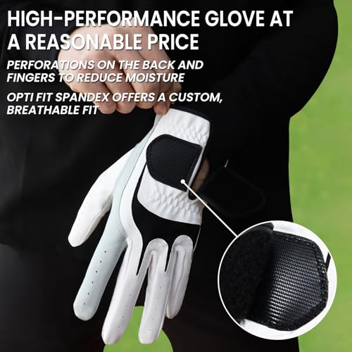 FINGER TEN Premium Cabretta Leather Golf Gloves Men 6 Pack for Right Left Handed Golfer, Comfortable Glove with All Weather Grip for Left Right Hand Size S M ML L XL (White-6 Pack, Medium, Left) - Image 4