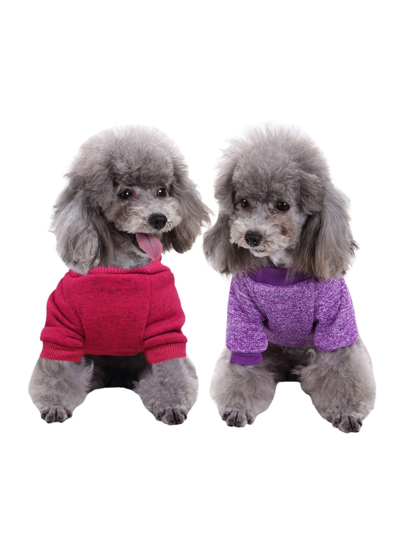 Warm & Cozy 2 Pack Dog Sweater - Classic Knitwear for Winter, Soft Thick Pet Sweatshirt (Purple + Wine Red, X-Small) - Image 2