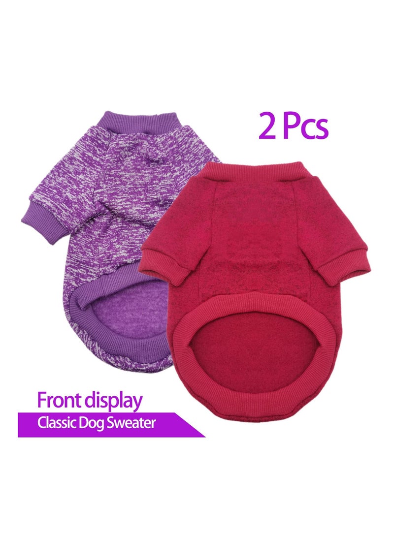 Warm & Cozy 2 Pack Dog Sweater - Classic Knitwear for Winter, Soft Thick Pet Sweatshirt (Purple + Wine Red, X-Small) - Image 4