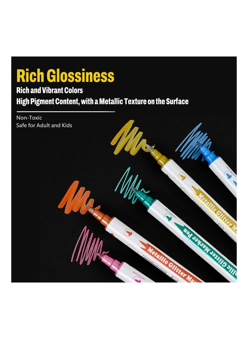 SYOSI 10 Colors Metallic Markers Set, Dual Tip Markers Acrylic Paint Pens Rock Painting Pens Scrapbooking Art Pens Non-Toxic Paint Pens for Rock, Ceramic, Card Making, Scrapbooking Crafts, DIY Crafts - Image 3