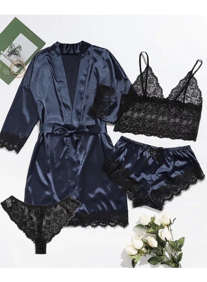 NIBEMINENT 4-piece Women's Lace Sleepwear Set With Robe Summer  - Image 1