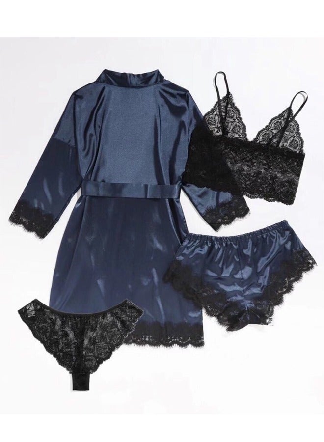 NIBEMINENT 4-piece Women's Lace Sleepwear Set With Robe Summer  - Image 2