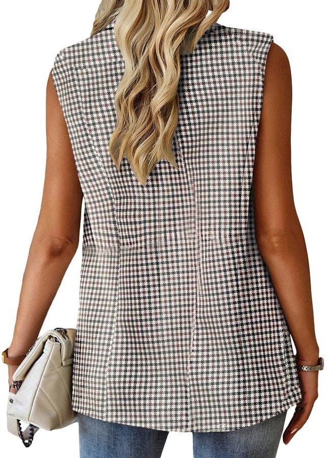 Mina self Fall Vest Blazer for Women Plaid Houndstooth Tan Oversize Tops Jacket Business Casual Womens Work Outfits Clothes Top Vests Blazers KG L - Image 5