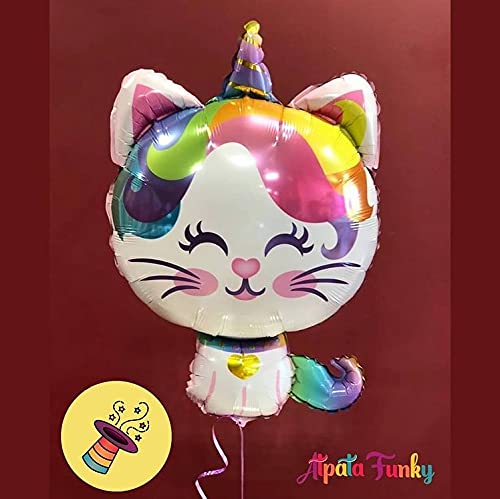 Atpata Funky Rainbow Unicorn Kitten Foil Balloons Balloon Bouquet (Pack of 5pcs.), (Model: Foil-RainbowKitten), Multicolour, Large - Image 3