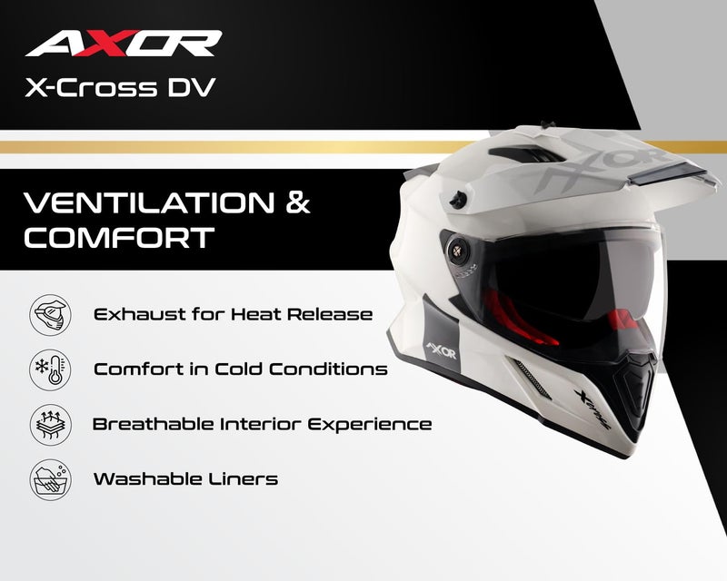 Axor X-Cross Dual Visor SC ISI ECE DOT Certified Full Face Dual Sport Peak Off Road Helmet for Men and Women-White Red-L - Image 3