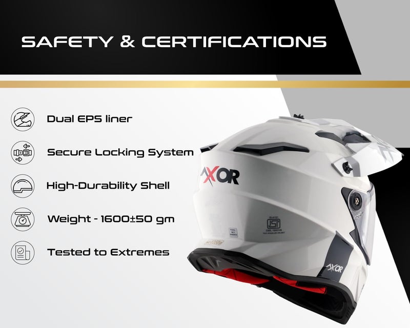Axor X-Cross Dual Visor SC ISI ECE DOT Certified Full Face Dual Sport Peak Off Road Helmet for Men and Women-White Red-L - Image 5