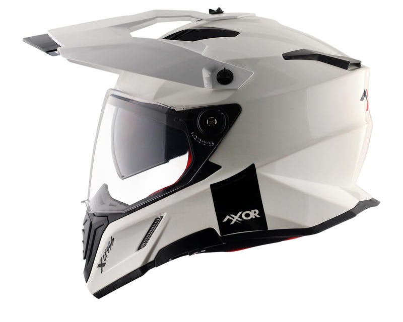 Axor X-Cross Dual Visor SC ISI ECE DOT Certified Full Face Dual Sport Peak Off Road Helmet for Men and Women-White Red-L - Image 1