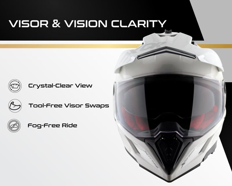 Axor X-Cross Dual Visor SC ISI ECE DOT Certified Full Face Dual Sport Peak Off Road Helmet for Men and Women-White Red-L - Image 4