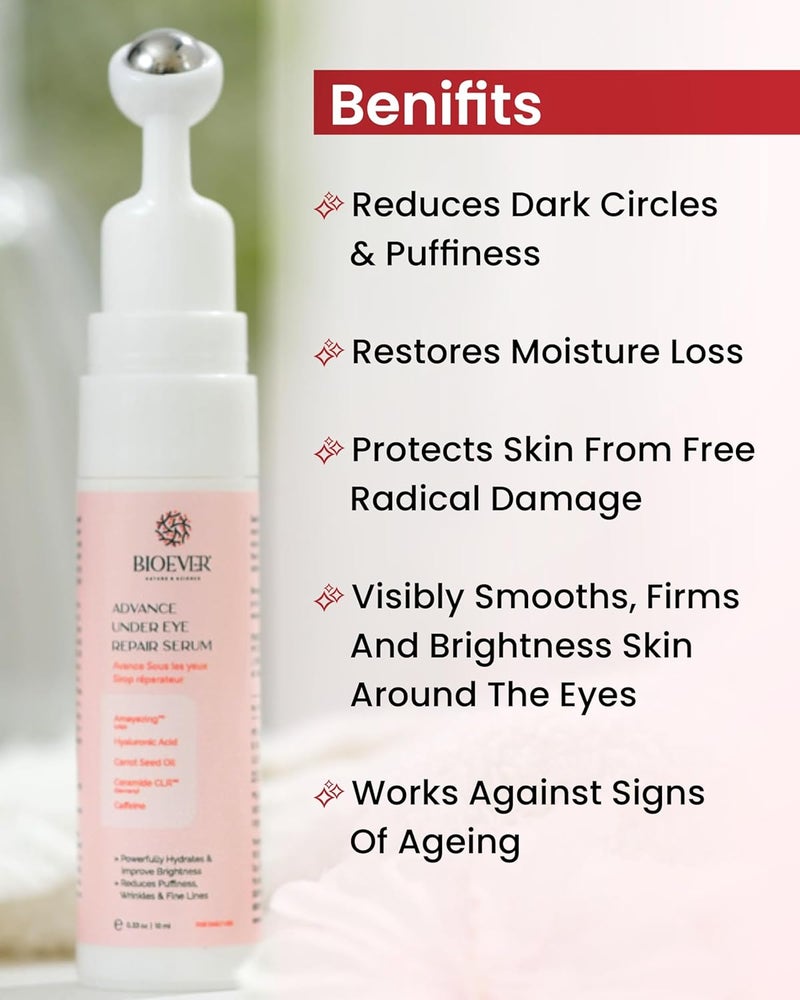 Bioever Under Eye Serum Ceramide CLRCaffeineHyaluronic AcidCarrot Seed Oil  For Reducing Dark Circles Puffiness Wrinkles Crows Feet10ML - Image 4